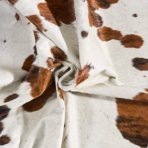 Vintage White Tricolor Cowhide Rug Size 7'7" L x 6'11" W 9855