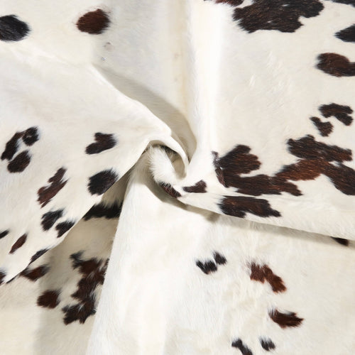 Vintage White Tricolor Cowhide Rug Size 7'3" L x 6'9" W 9858