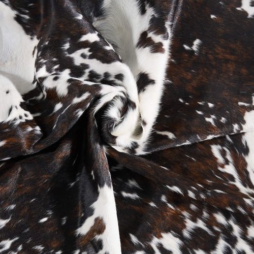Vintage White Tricolor Cowhide Rug Size 7'8" L x 6'6" W 9860
