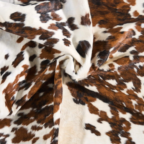 Vintage White Tricolor Cowhide Rug Size 7'6" L x 6'4" W 9861
