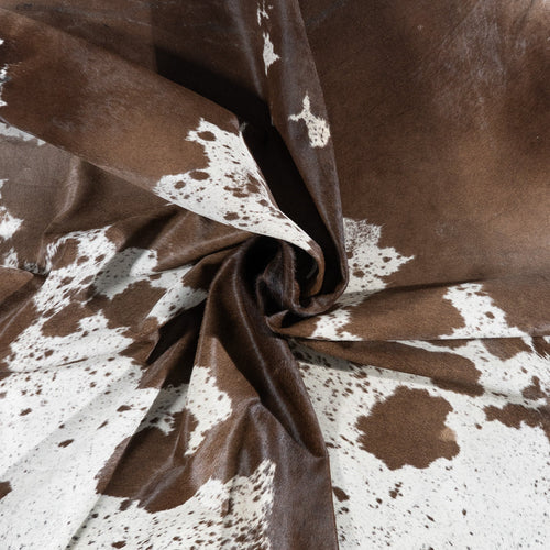 Brazilian Chocolate and White Cowhide Rug Size 7'6" L x 6'10" W 9928