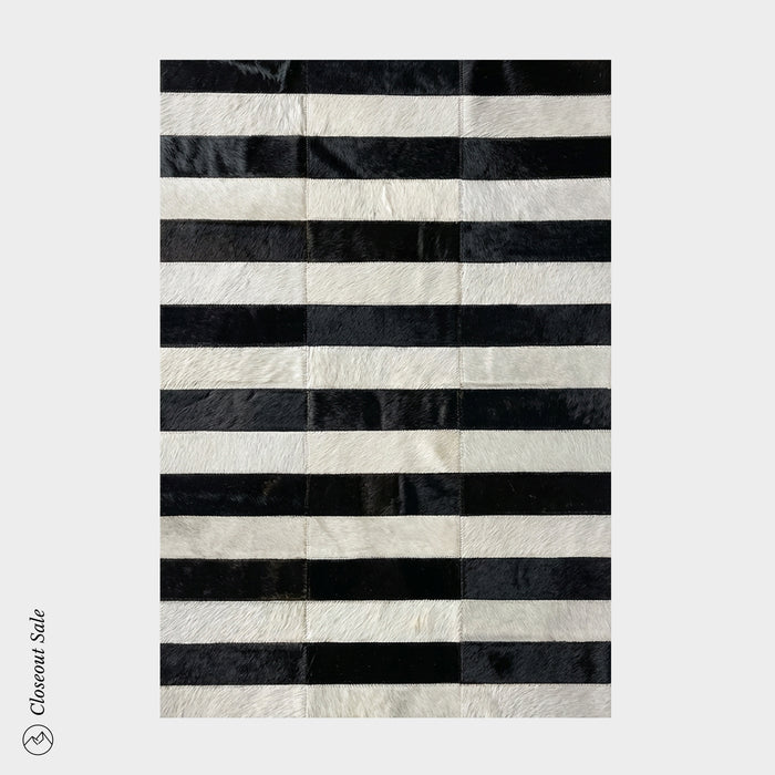 Black and White Line Patchwork Cowhide Rug Size 8 x 5 Feet on Sale