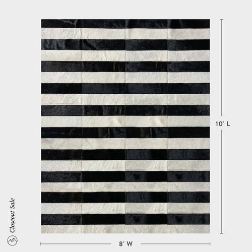 Black and White Line Patchwork Cowhide Rug Size 10 x 8 Feet on Sale
