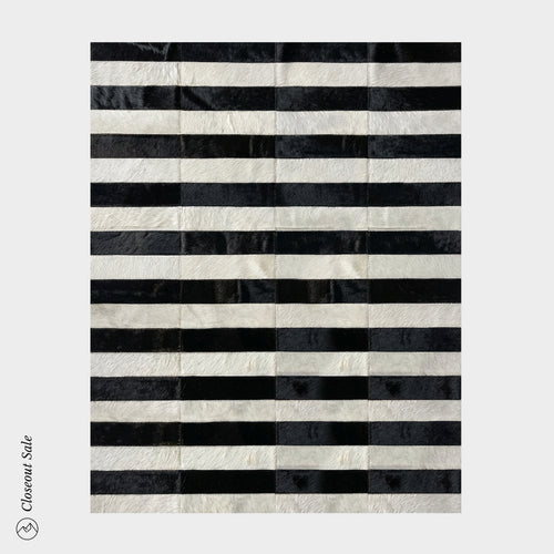 Black and White Line Patchwork Cowhide Rug Size 10 x 8 Feet on Sale