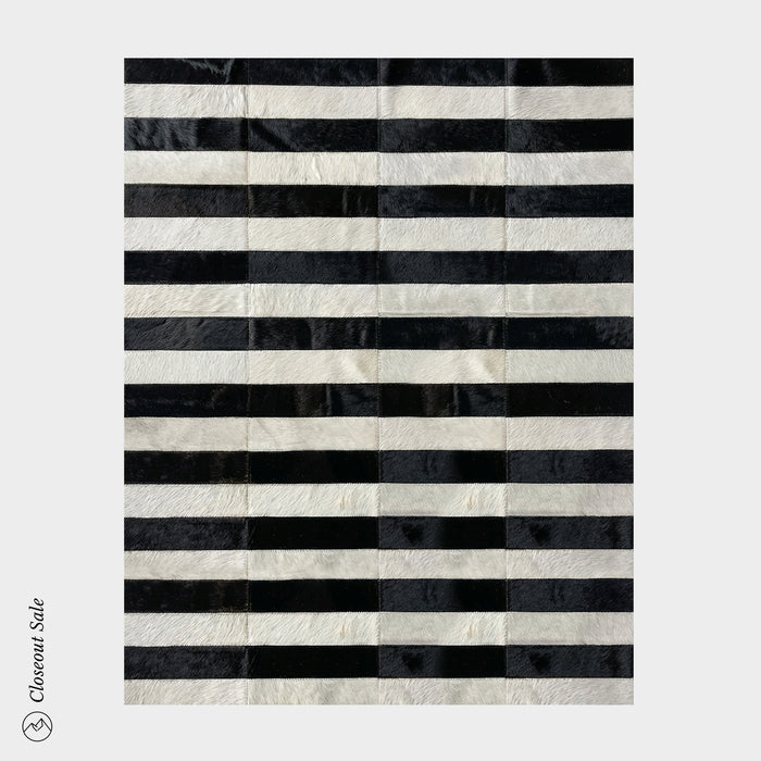 Black and White Line Patchwork Cowhide Rug Size 10 x 8 Feet on Sale