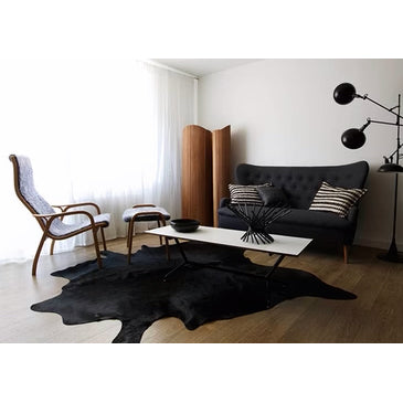 Black Brazilian Cowhide Rug: Natural Suede Leather | eCowhides