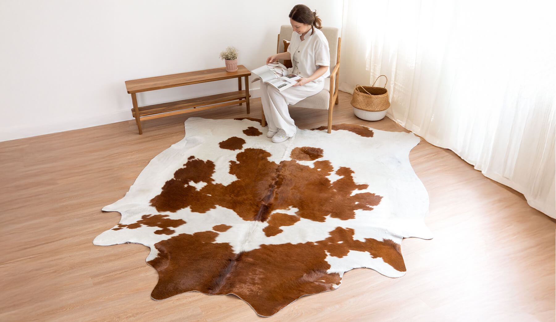 Brown and White Cowhide Rug