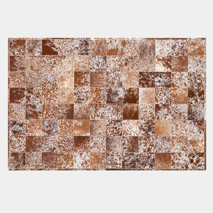 Brown And White Speckled Cowhide Patchwork Rug, Anti-Slip Backing | eCowhides