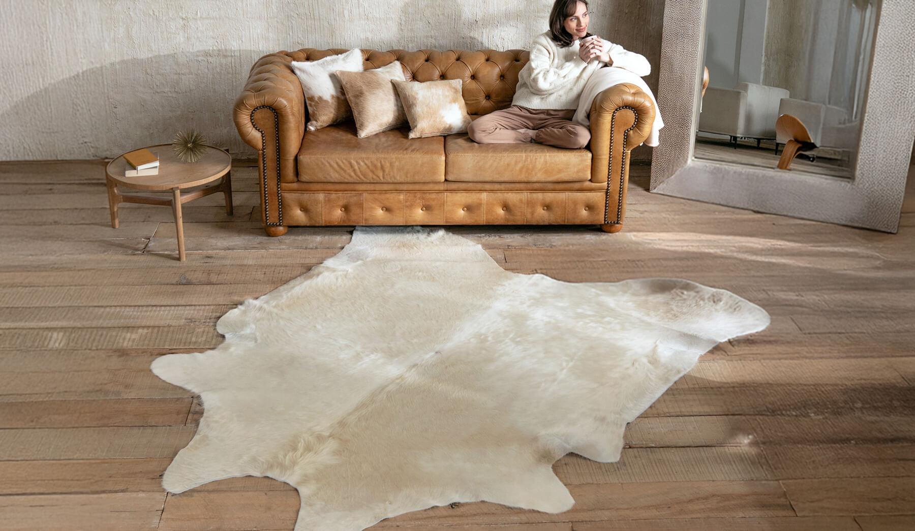 Champagne Brazilian Cowhide Rug: Xxl , Natural Suede Leather