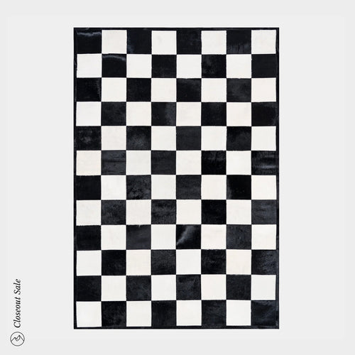 Checkers Black and White Patchwork Cowhide Rug Size 8 x 5 Feet on Sale
