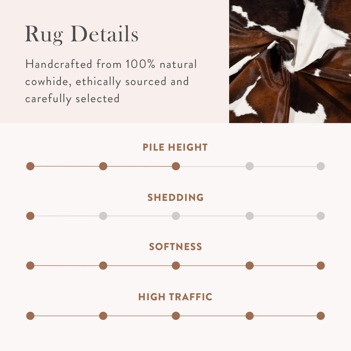 Chocolate and White Cowhide Rug Size 6'6" L x 6'4" W 1947