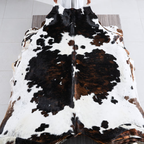 White Tricolor Cowhide Rug Size 6'11" L x 7'1" W 5002