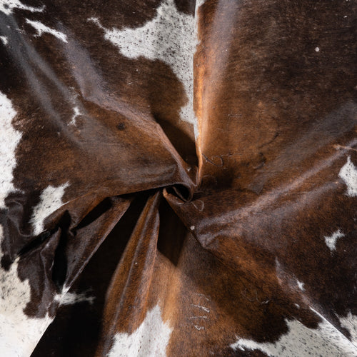 Vintage Chocolate and White Cowhide Rug Size 7'9" L x 6'4" W 5502