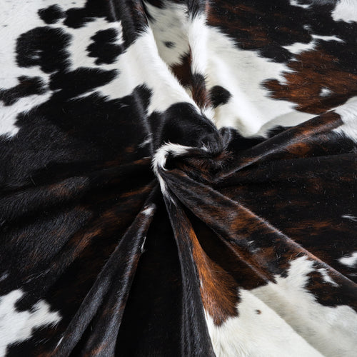 White Tricolor Cowhide Rug Size 6'11" L x 7'1" W 5002