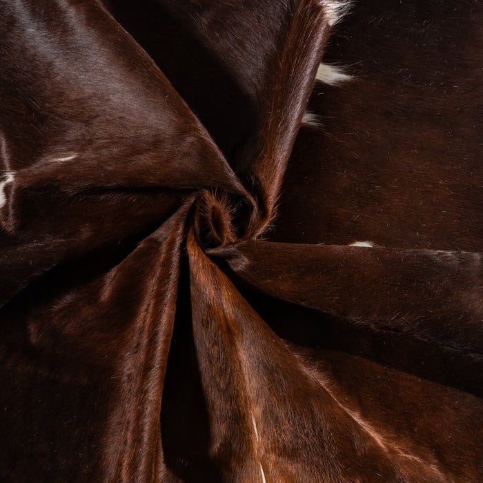 Chocolate and White Cowhide Rug Size 7'2" L x 6'5" W 5402