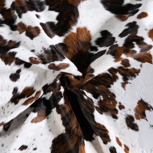 Vintage White Tricolor Cowhide Rug Size 6'8" L x 6'0" W 4304