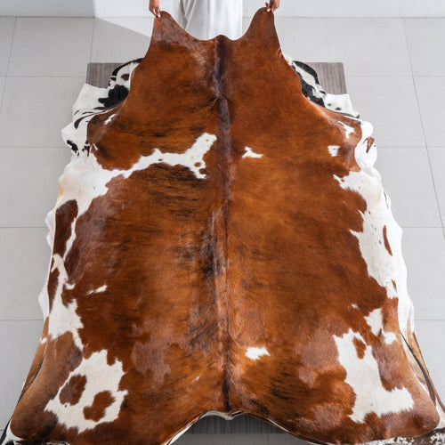 Tricolor Brindle Mix Cowhide Rug Size 7'10" L x 6'10" W 6403