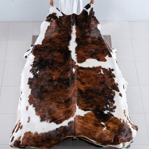 Tricolor Brindle Mix Cowhide Rug Size 8'7" L x 7'2" W 6206