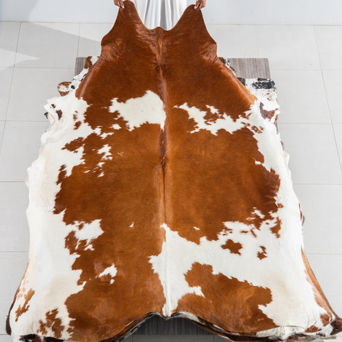 Brown and White Cowhide Rug Size 7'8" L x 6'8" W 5405
