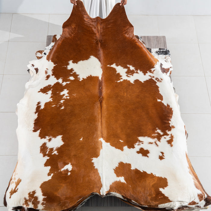 Brown and White Cowhide Rug Size 7'8" L x 6'8" W 5405