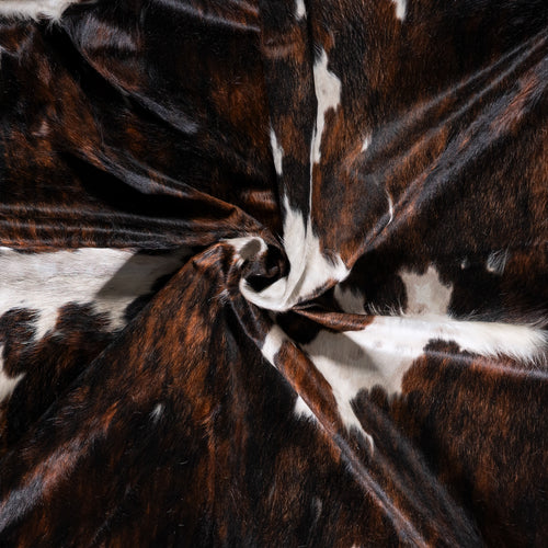 Vintage Chocolate and White Cowhide Rug Size 8'2" L x 6'11" W 5511