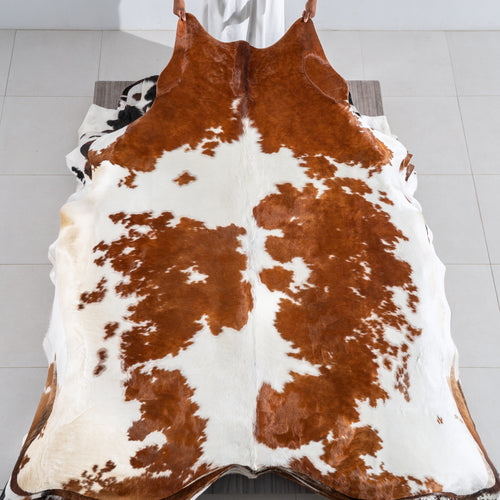 Brown and White Cowhide Rug Size 7'9" L x 6'9" W 6406
