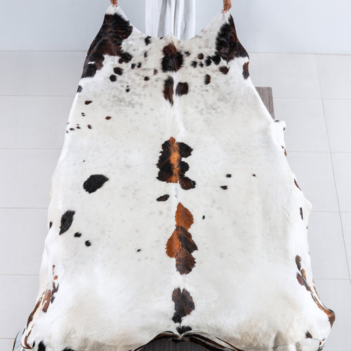 White Tricolor Cowhide Rug Size 8'6" L x 7'0" W 6208