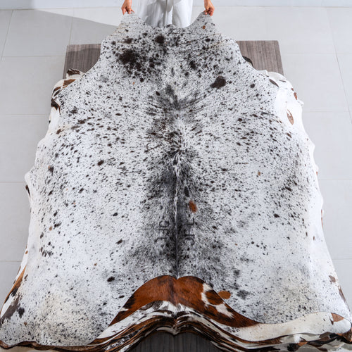 Black Salt and Pepper Cowhide Rug Size 7'1" L x 7'2" W 4007