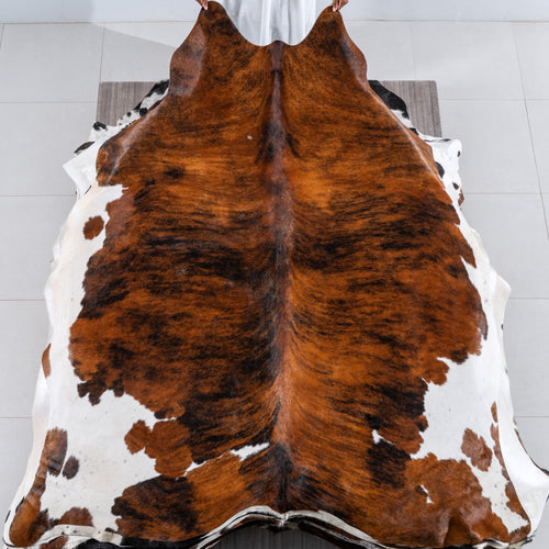 Tricolor Brindle Mix Cowhide Rug Size 7'6" L x 6'11" W 6211