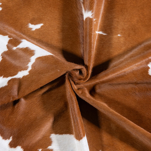 Vintage Brown and White Cowhide Rug Size 6'11" L x 6'1" W 4313