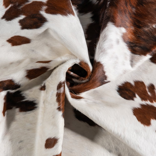 Vintage White Tricolor Cowhide Rug Size 6'10" L x 6'2" W 6324