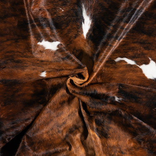 Vintage Brindle White Belly Cowhide Rug Size 6'10" L x 5'10" W 4315