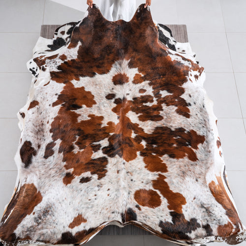 Tricolor Cowhide Rug Size 7'6" L x 6'8" W 6412
