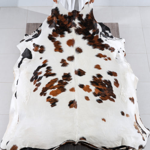 White Tricolor Cowhide Rug Size 7'6" L x 6'8" W 6215