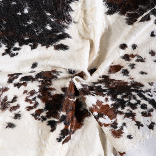 Vintage White Tricolor Cowhide Rug Size 7'4" L x 6'11" W 5528