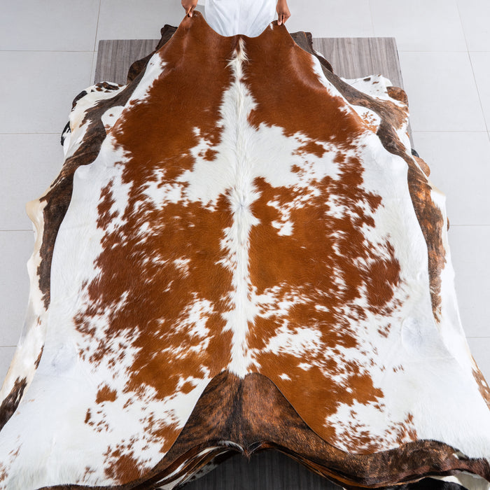 Brown and White Cowhide Rug Size 6'8" L x 6'7" W 5014