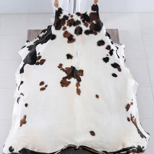 White Tricolor Cowhide Rug Size 7'4" L x 6'8" W 6217