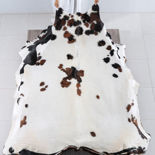 White Tricolor Cowhide Rug Size 7'4" L x 6'8" W 6217