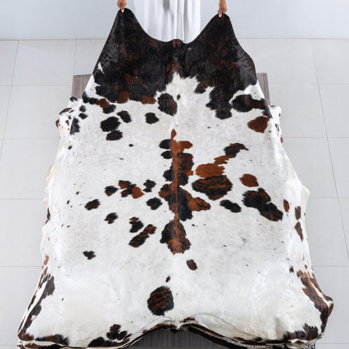 White Tricolor Cowhide Rug Size 8'3" L x 7'0" W 6219
