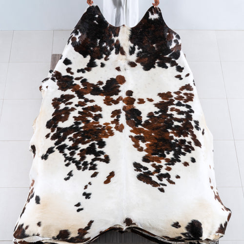 White Tricolor Cowhide Rug Size 8'8" L x 7'8" W 6220