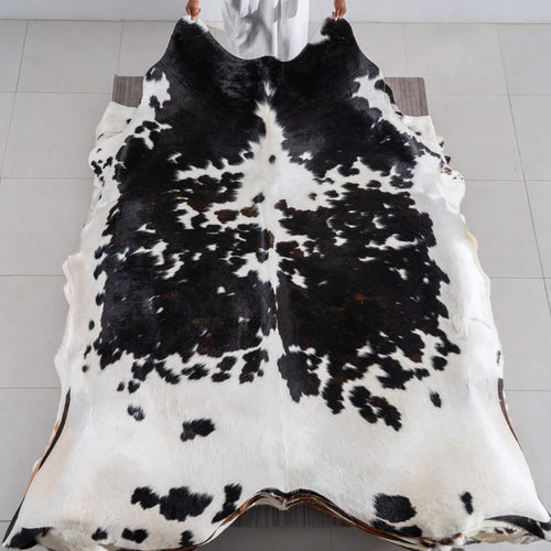 Dark Tricolor Cowhide Rug Size 8'1" L x 7'5" W 6419