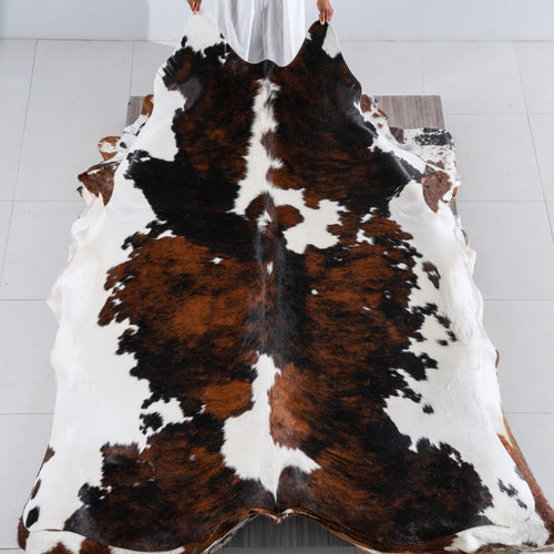 Tricolor Cowhide Rug Size 7'8" L x 7'1" W 5421
