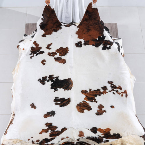 White Tricolor Cowhide Rug Size 6'9" L x 6'10" W 6222