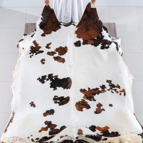 White Tricolor Cowhide Rug Size 6'9" L x 6'10" W 6222