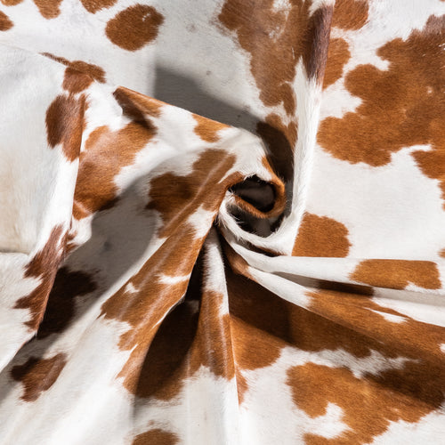 Vintage Brown and White Cowhide Rug Size 7'2" L x 6'5" W 6345