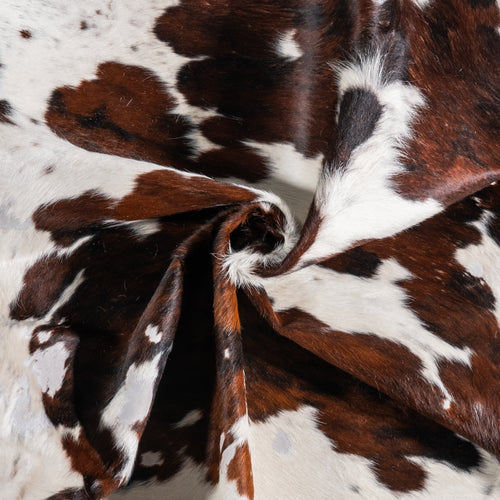 Vintage White Tricolor Cowhide Rug Size 7'3" L x 6'10" W 6349