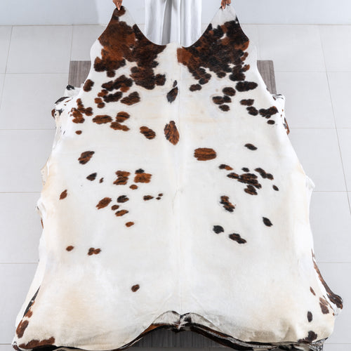 White Tricolor Cowhide Rug Size 7'11" L x 7'1" W 6227