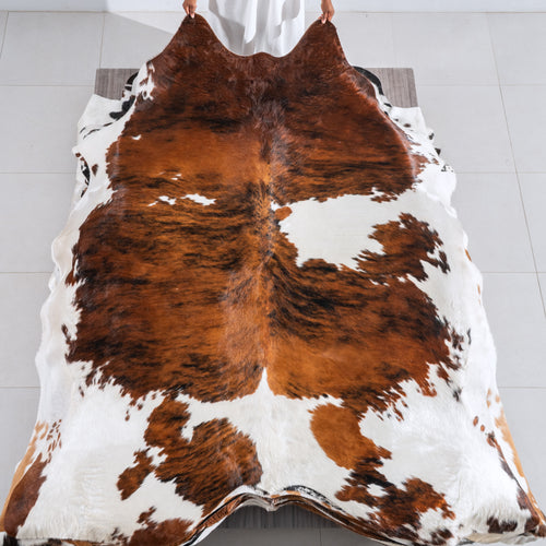 Tricolor Brindle Mix Cowhide Rug Size 7'11" L x 7'1" W 6424