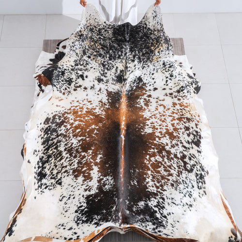 Chocolate and White Cowhide Rug Size 8'2" L x 7'2" W 6426
