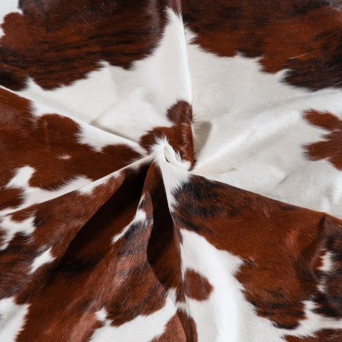 White Tricolor Cowhide Rug Size 7'5" L x 7'2" W 5429